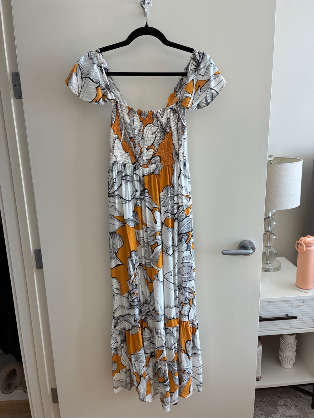 Anthropologie Mustard and White Floral Maxi Dress